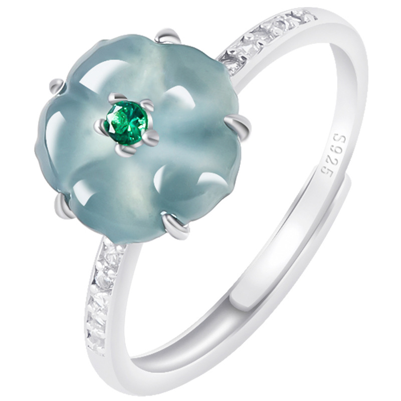 Women'S Fashion - Bagues en jade birman bleu, argent