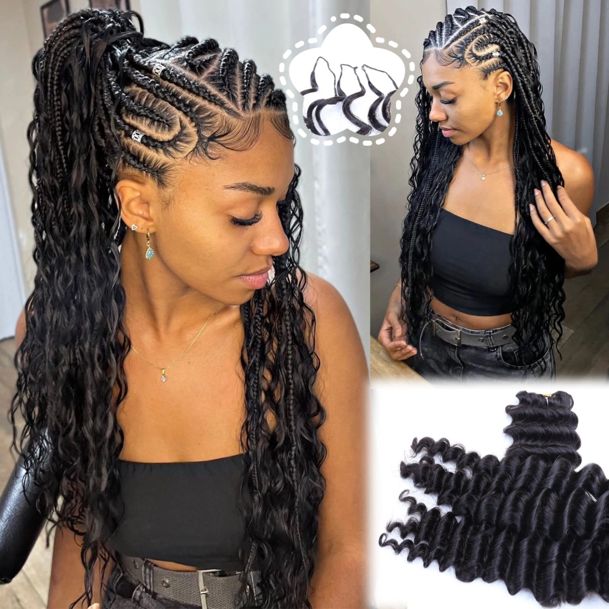 Women'S Fashion - Mèches de cheveux naturels noirs, ondulés