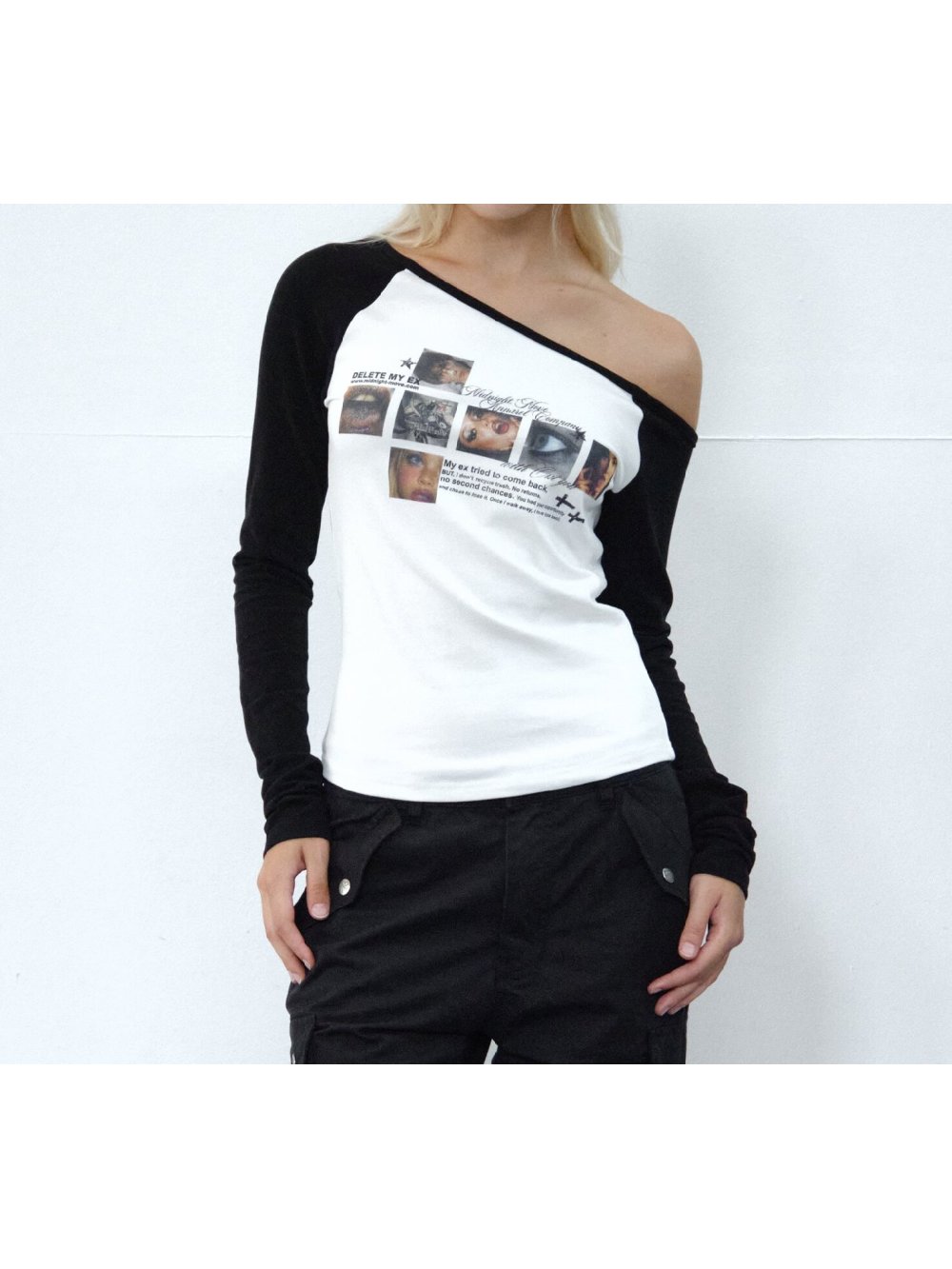 Off Shoulder Top - Nouveau portrait punk rétro automne impression