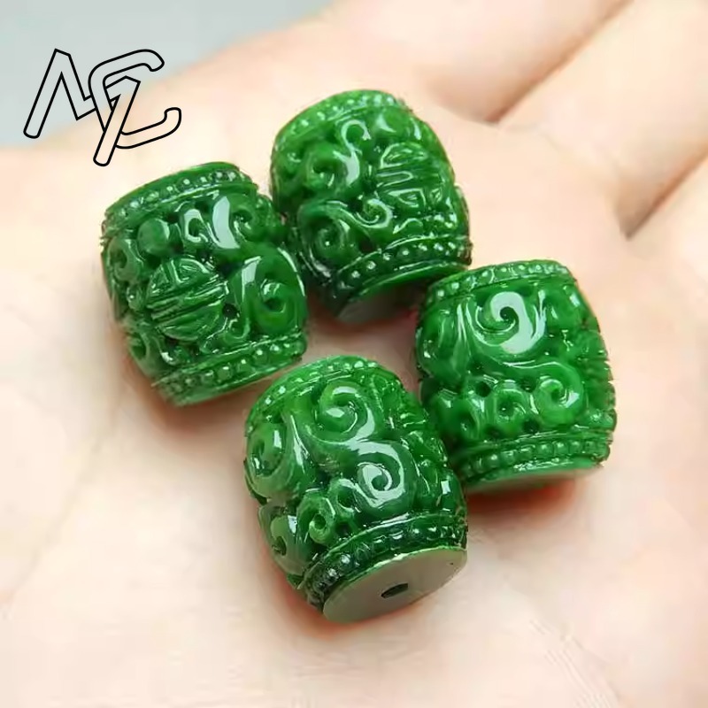 Women'S Fashion - Perles sculptées en Jade vert naturel,