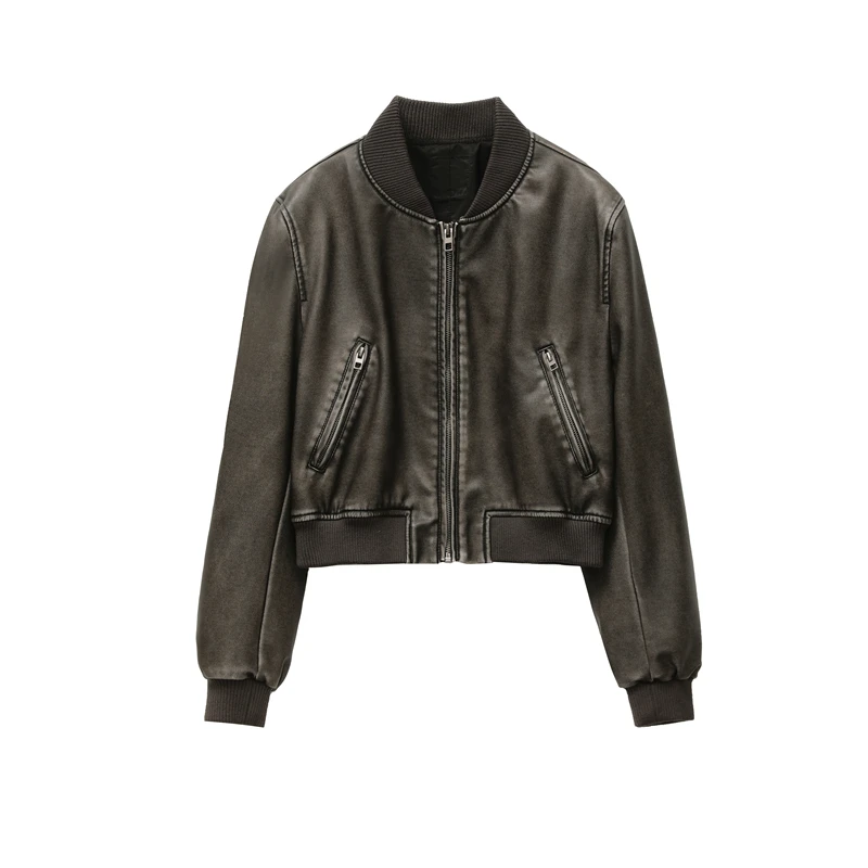 Women'S Fashion Bomber Jacket - LEIDIANMU femmes 2025 nouveau Vintage simili