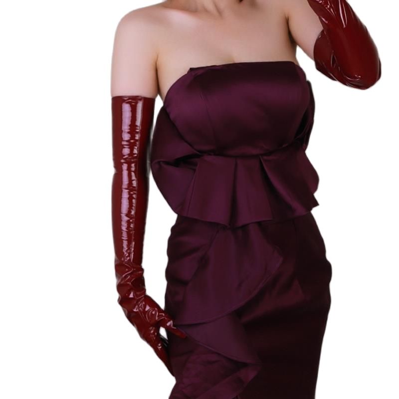Women Fashion Over 60 - Gants en cuir verni extra longs