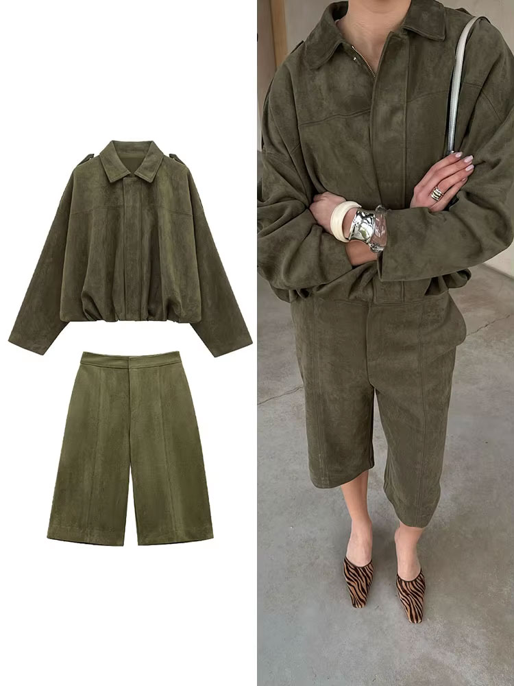 Women'S Fashion Bomber Jacket - HH – ensemble short en daim