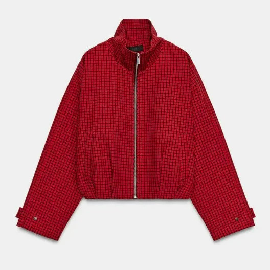 Women'S Fashion Bomber Jacket - Veste bomber à carreaux rétro, fermeture