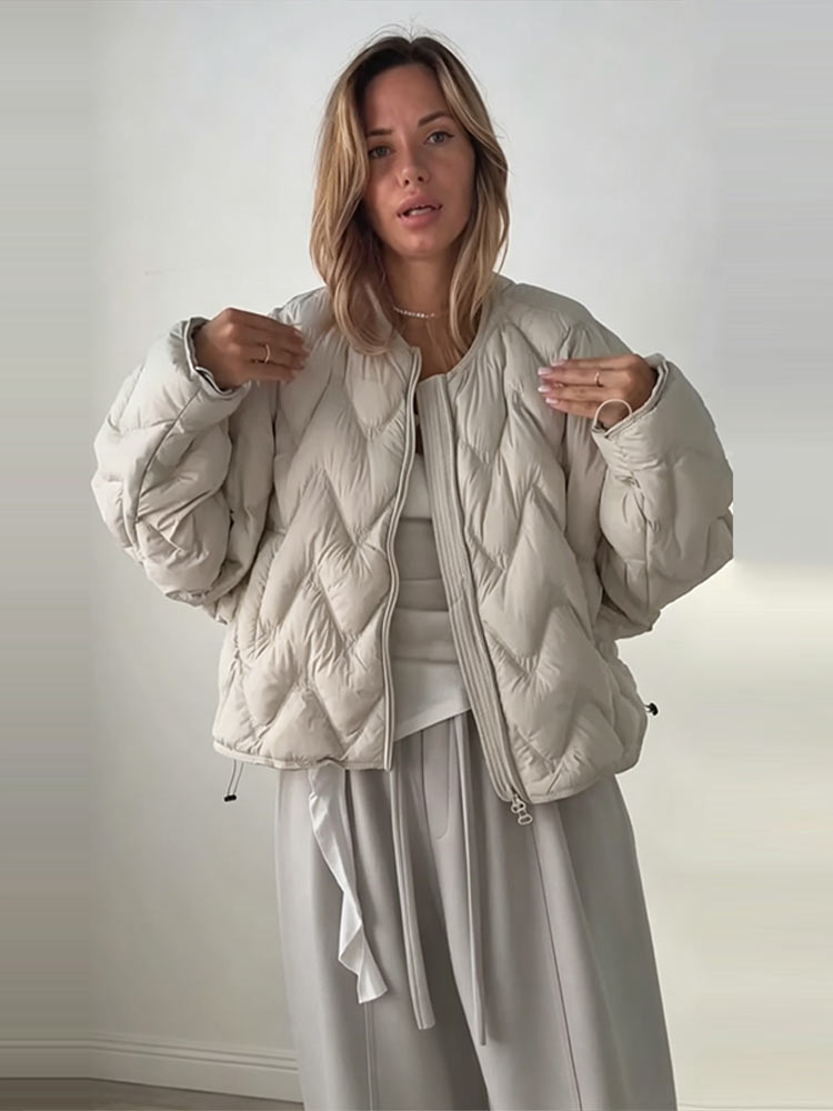Veste matelassée à col rond zi - Women'S Fashion Quilted Jacket avis et prix