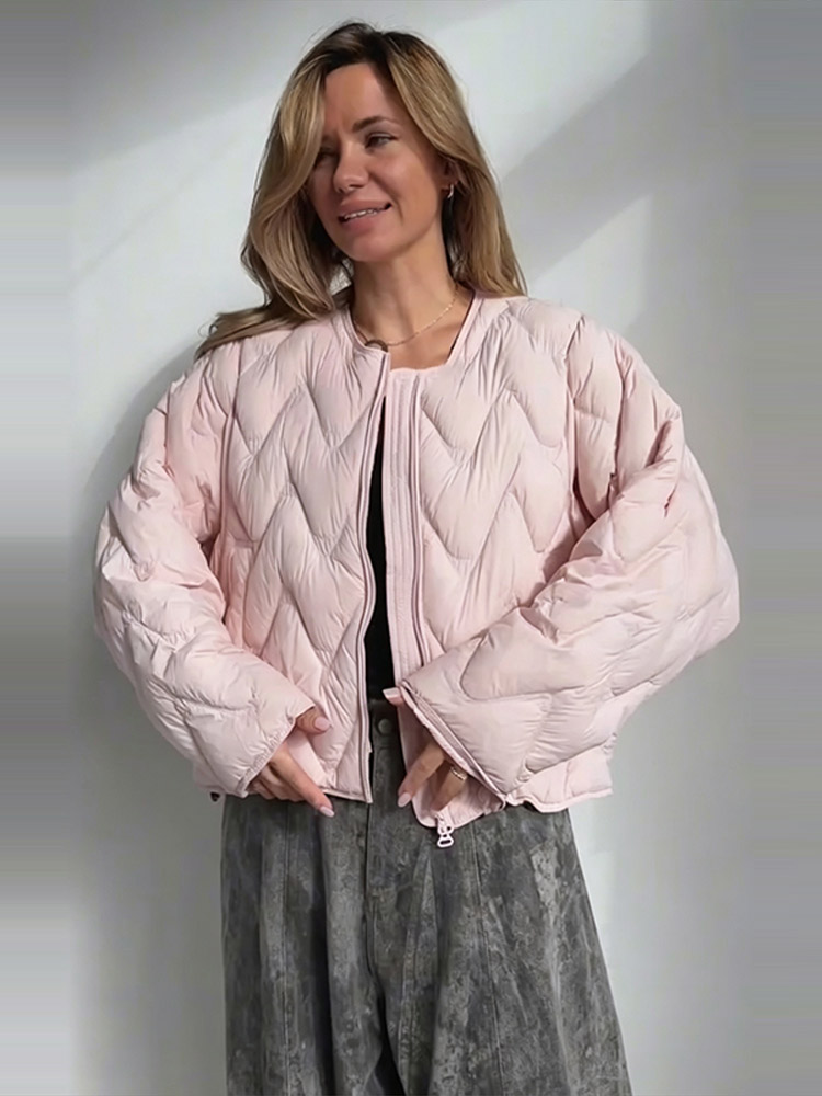 Veste matelassée à col rond zi - Women'S Fashion Quilted Jacket avis et prix